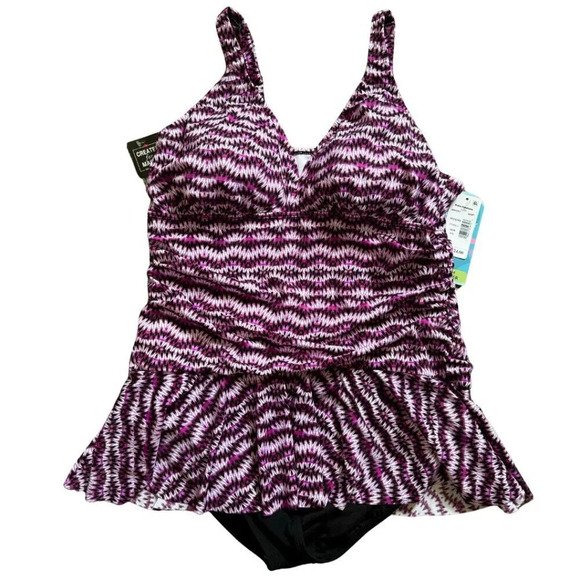 SWIM SOLUTIONS Spring Play Tummy Control Skater Swim Dress Purple 18W Plus - Picture 2 of 6
